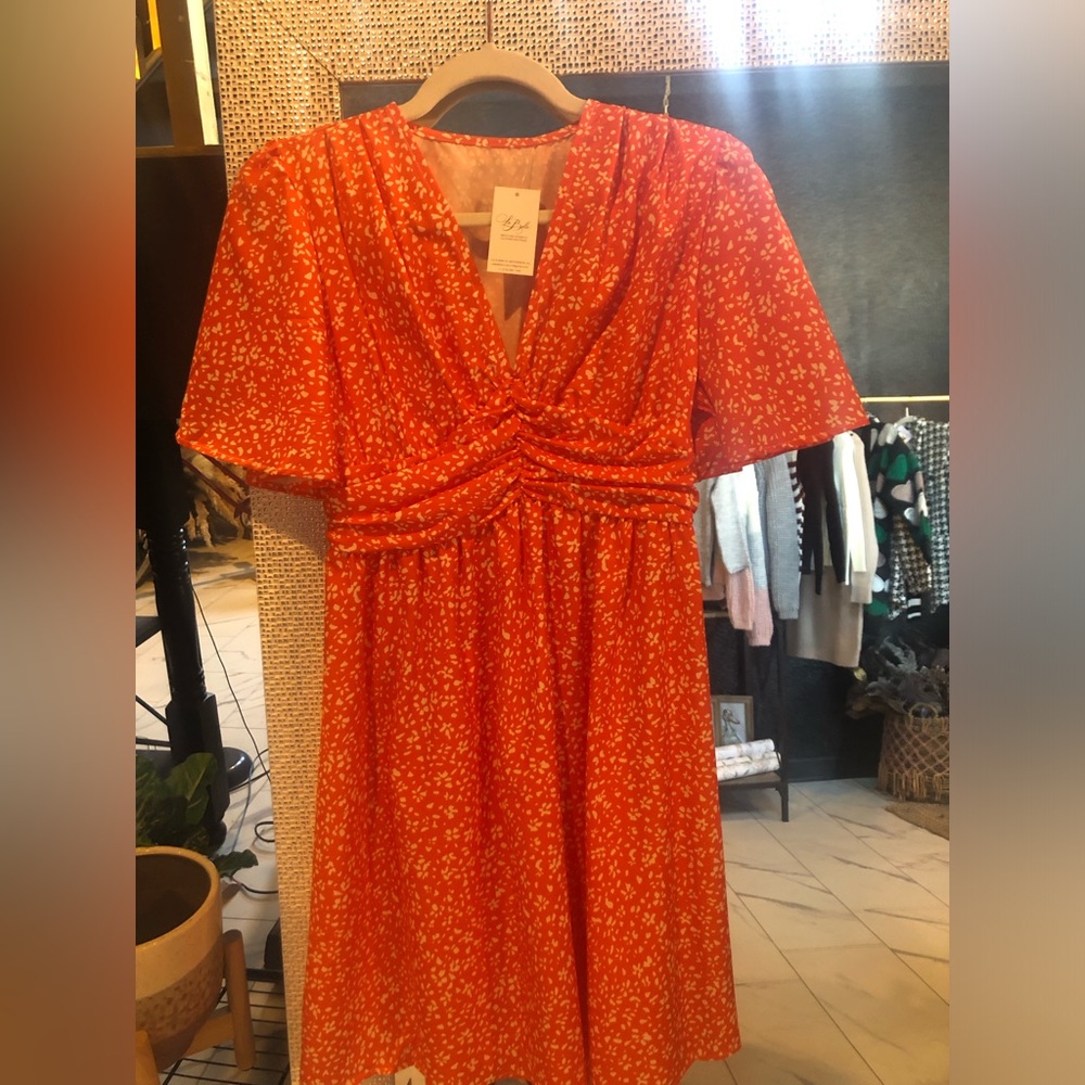 Orange spotted  Midi Dress